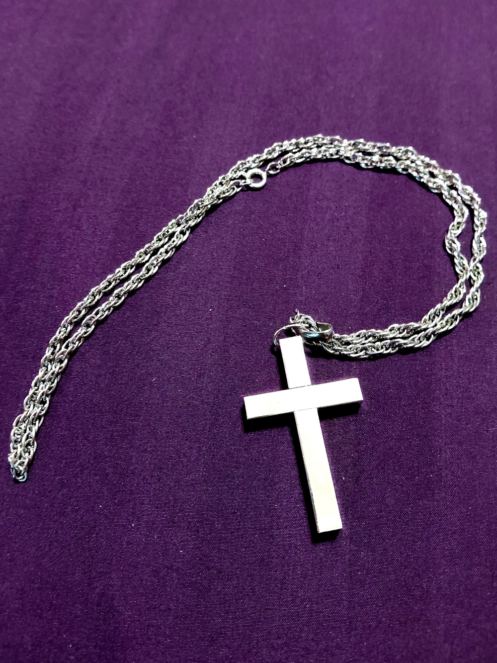 Silver Cross Pendant Necklace - 24" Twisted Rope Chain